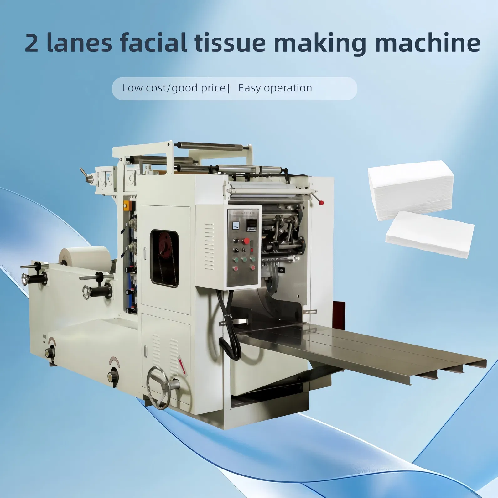 Houtpulp Grondstof Vloeipapier Productielijn met Staal-op-Staal Embossing Apparaat en Verpakkingsmachine 1