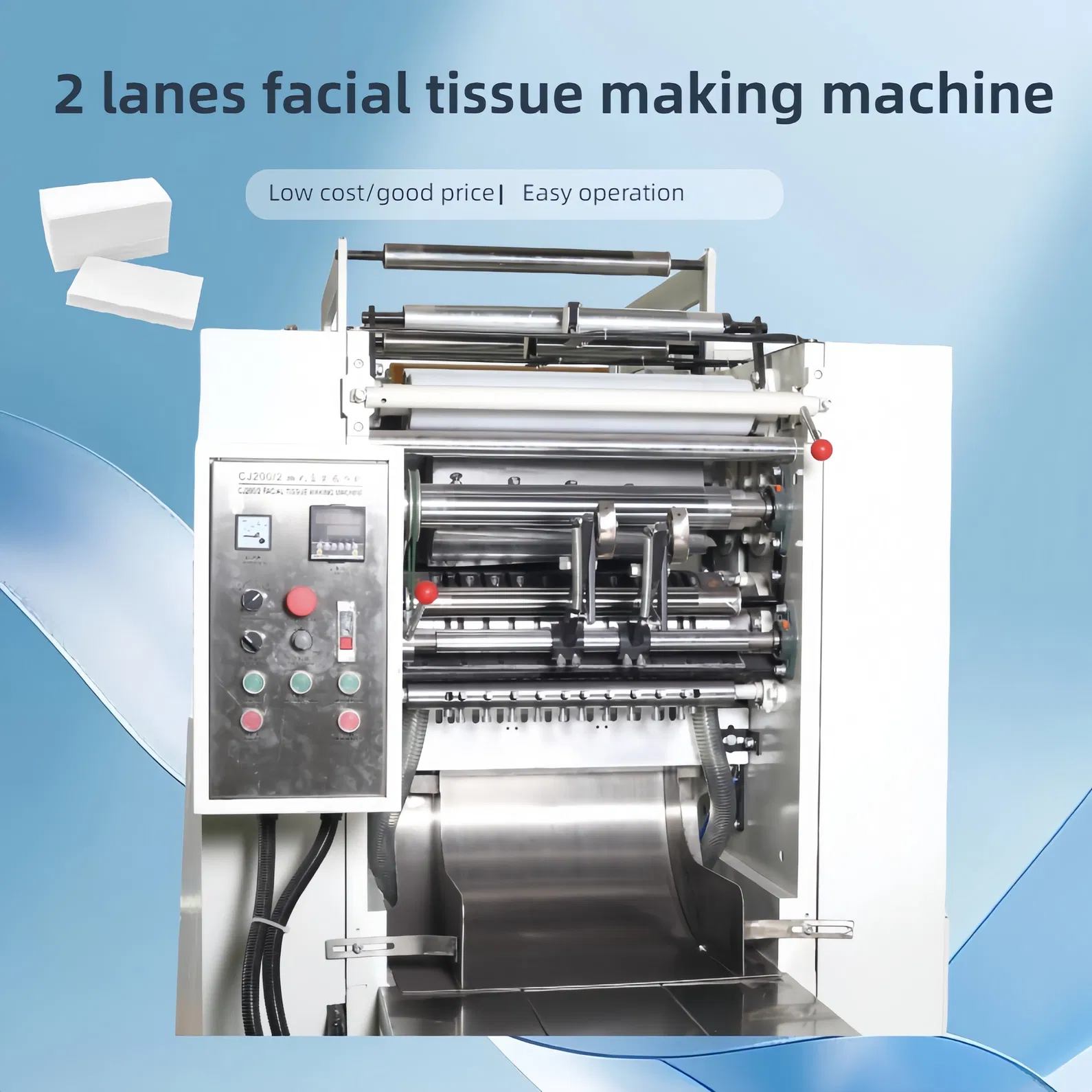 Houtpulp Grondstof Vloeipapier Productielijn met Staal-op-Staal Embossing Apparaat en Verpakkingsmachine 2
